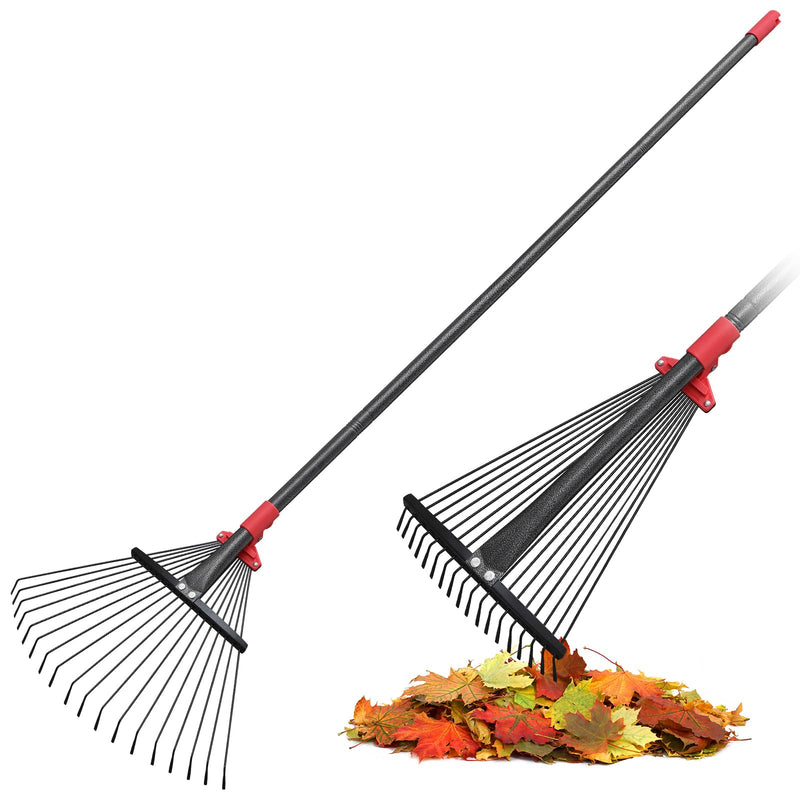 60 Inch Rake for Leaves, Adjustable 18 Metal Tines with Expandable Head Garden Rakes for Lawns Heavy Duty Metal Rake for Leaves Yard Gardening Grass Outdoor Debris 60 inch