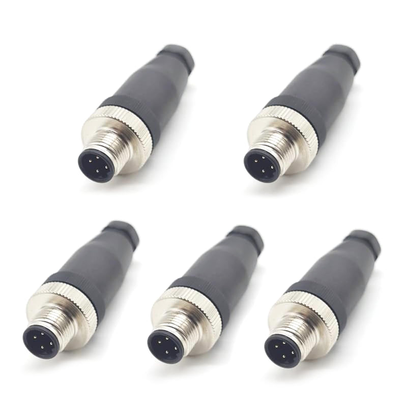 5Pcs M12 4 Pin D Code Male Connector, Field Assembly Wireable Adapter 12mm IP67 Waterproof Straight Sensor Unshiled Industrial Circular Connector for Electric Bicycles PG7 Cable 250V 4A
