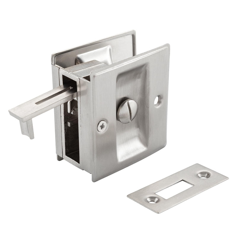 HOME MASTER HARDWARE Privacy Pocket Door Lock Hardware with Pull Replace Old Sliding Door Locks/Solid Brass Pocket Door Privacy Lock 2-3/4”x2-1/2”, for 1-3/8” Thickness Door, Brushed Nickel -1 Pack 2-3/4”x2-1/2” Brushed Nickel--1PACK