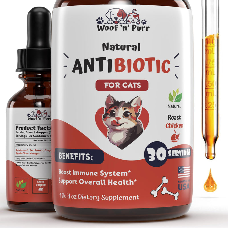 Natural Cat Antibiotic - Antibiotics for Cats - Pet Antibiotics - Cat Antibiotics - Cat Allergy Relief for Cats - Antibiotic for Cats - Cat UTI Antibiotics - 1 fl oz: Roast Chicken Flavor - PawsPlanet Australia