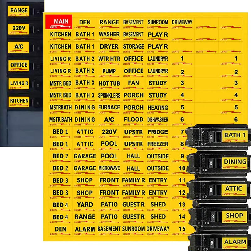 Circuit Breaker Labels, Breaker Box Label, 129 Electrical Panel Labels Fuse Box Stickers, Easy Read and Install (Yellow) Yellow