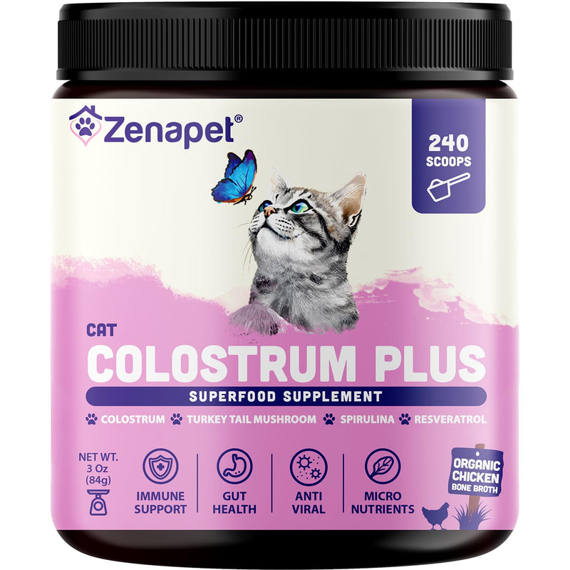 Zenapet Cat Colostrum Plus Superfood Supplement, 240 Day Supply Bovine Colostrum Powder, Cat Probiotic for Immune Support, Digestive Health, Allergy Relief, Joint Support, and Skin/Coat Health - PawsPlanet Australia