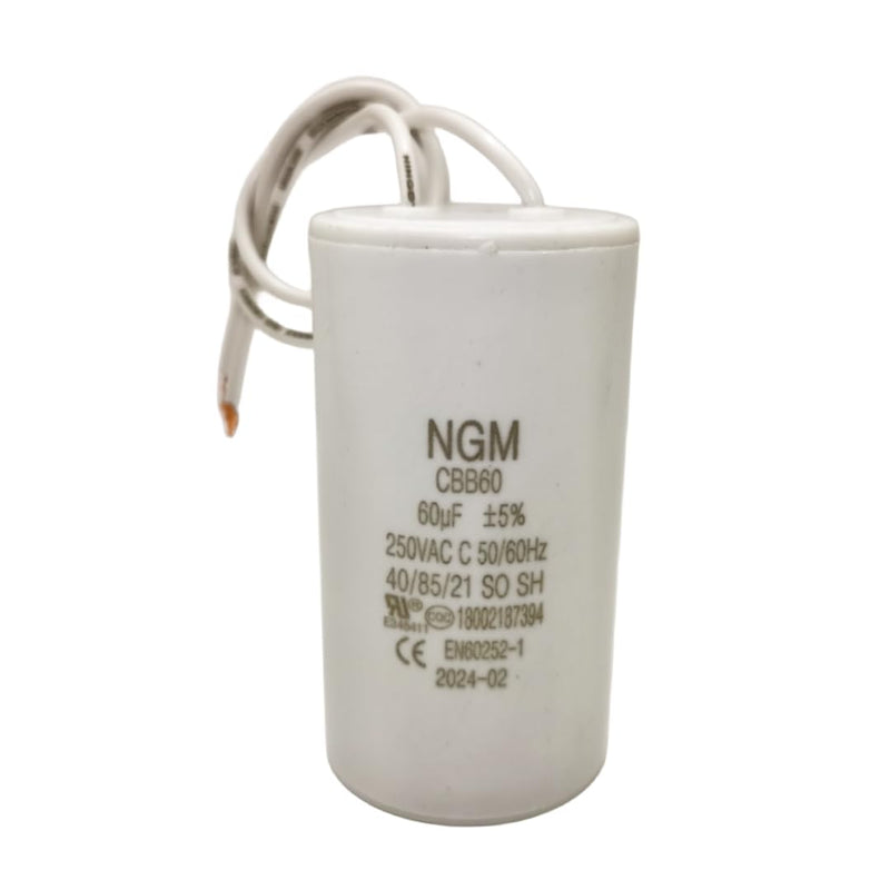 60UF MFD CBB60 Motor Run Capacitor 250VAC Volts Round Cylinder 2 Wires, Metallized Polypropylene Film Capacitor for Motor Run, Air Conditioners, Washing Machines and Water Pumps 60uF