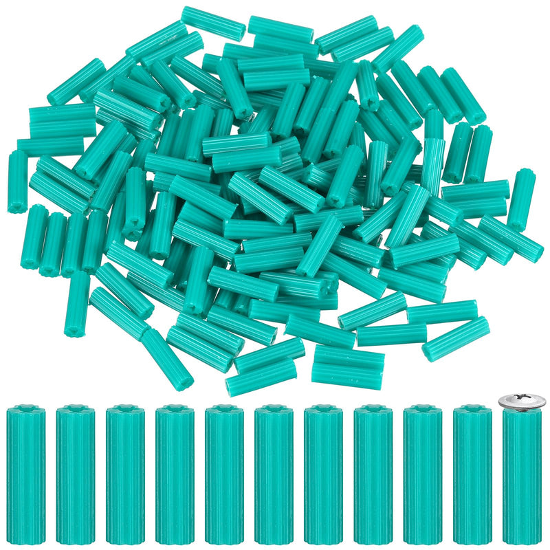 200 Pcs Expanding Plastic Screw Anchors 1/4" Hole Green Plastic Anchors for Concrete Tile Cement Bolt Expansion Tube for #10,11,12 Screws, Fix to Wall Drywall or Other Surface(1") 1"