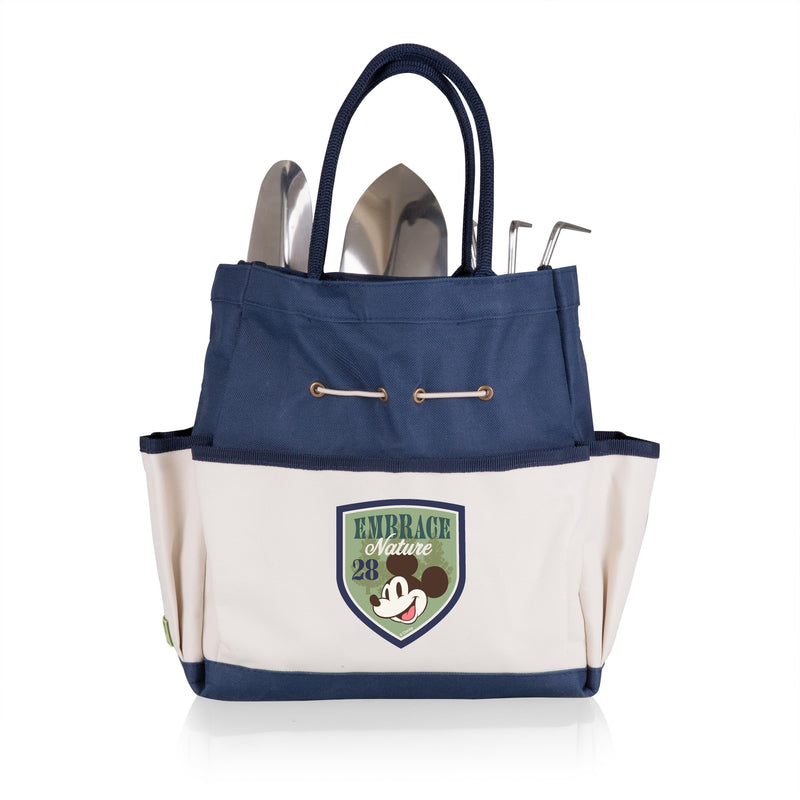 Picnic TIME Disney Mickey Mouse Garden Tote with Tool Set, Durable Garden Tool Organizer Bag with 3 Hand Tools and Exterior Pockets, Giftable Gardening Essential, (Navy Blue with Beige Accents) Disney Mickey Mouse - Navy Blue with Beige Accents
