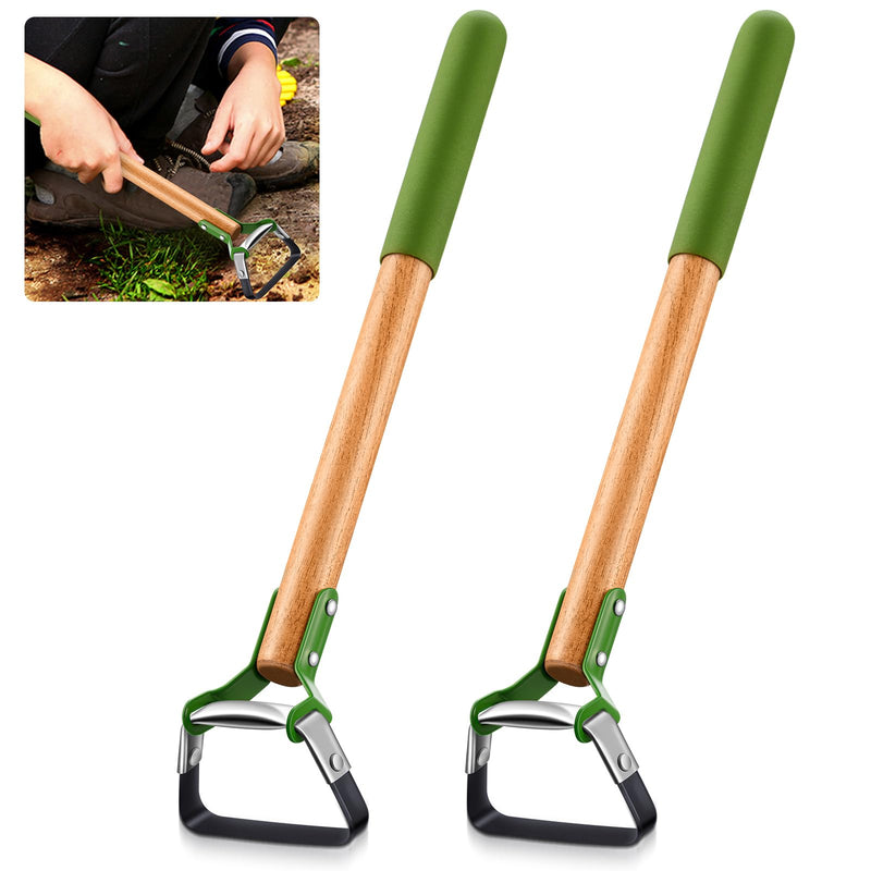 2 Pcs Mini Garden Hula Hoes for Weeding 17 Inch Long Stirrup Hoe Tools Scuffle Hoe Garden Tool for Lawn Yard Weeding Gardening with Wood Handle