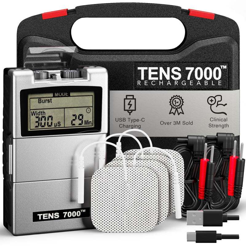 TENS 7000 Rechargeable Tens Unit Muscle Stimulator, Back Pain Relief, 4 Electrodes/Unit Pads, Period Pain Simulator, Muscle Recovery & Growth, Stim Machine, Electrotherapy, TENS Machine PROFESSIONAL_HEALTHCARE