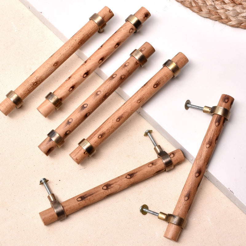 Indian Shelf 6 Pieces Adjustable Wooden Drawer Pulls Handle- Cabinet T Bar Drawer Pulls- Adjustable Kitchen Hardware Door Handle- Kitchen Cabinet Pull- Boho Pull 7" Pulls Antique and Beige