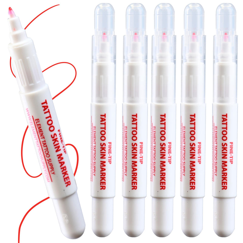 Body Marker Fine Tip Red Skin Pens for Tattoo Stencil Thin Line Precision Disposable for Stencil Dot Markings Body Piercing Microblading 5 Markers
