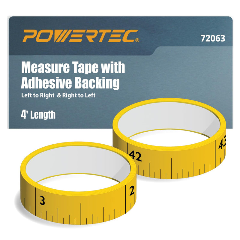 POWERTEC 72063 2 Pack 4' Measure Tape with Adhesive Backing, Left to Right and Right to Left, 1 of Each Measure Tape Combo, 2PK