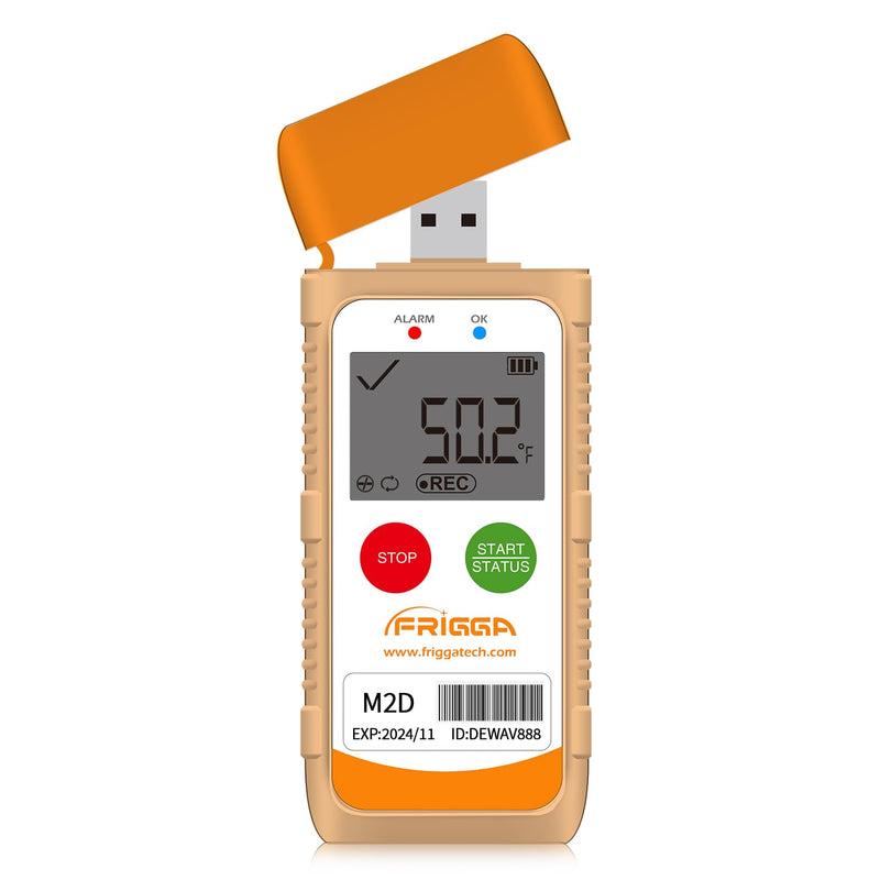 Frigga M2D Reusable Temperature Data Logger Multi-Use USB Digital Temperature Recorder 14400 Points High Accuracy Refrigerator Thermometer Logger PDF CSV Report 1pack