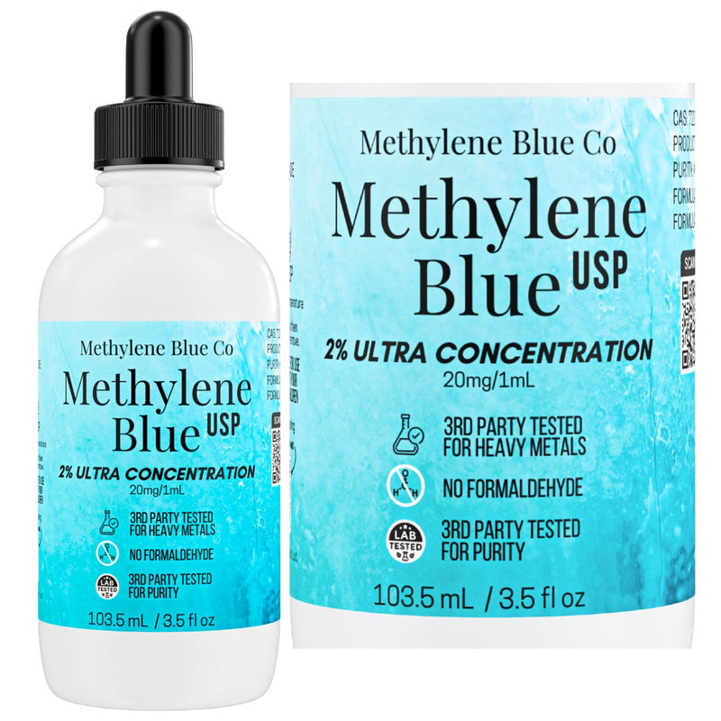 Methylene Blue, 2% Ultra Concentration Pharmaceutical Grade for Humans Nootropic Supplement - Heavy Metals Tested 2% Solution