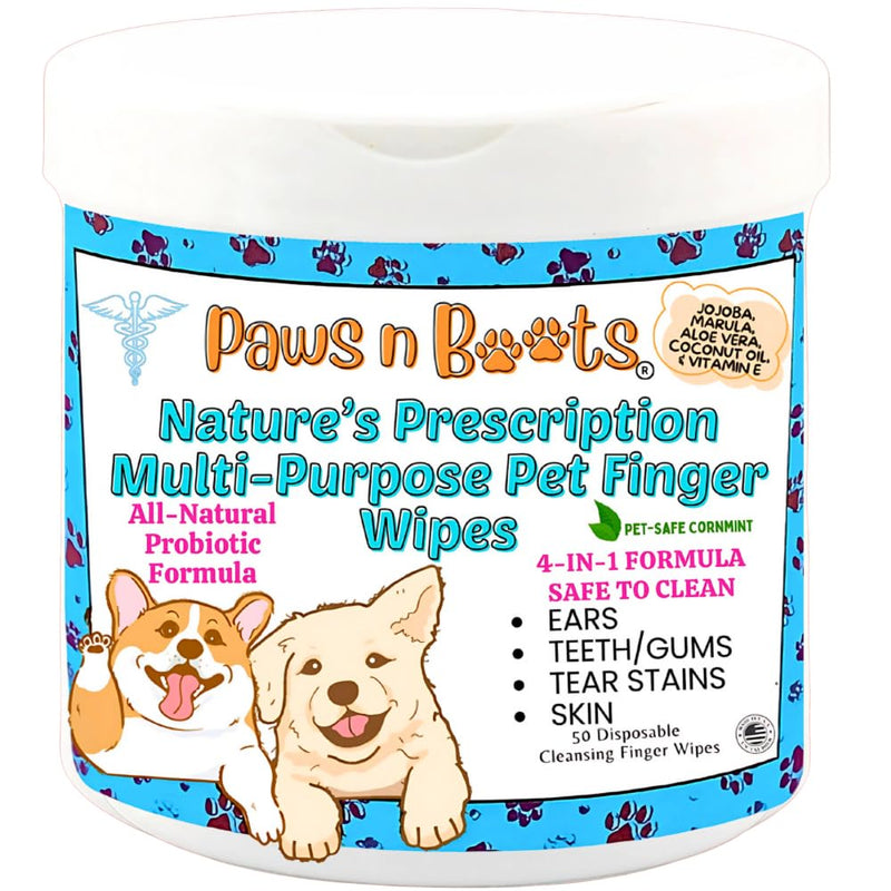 Multi-Purpose All-Natural Pet Finger Wipes, Organic, Safe, Non-Toxic Formulated Pre-Moistened Wipes. Remove Plaque & Whiten Teeth, Clear Ear Wax/Dirt Buildup, Soothe Dry Skin Folds, Remove Tear Stains - PawsPlanet Australia