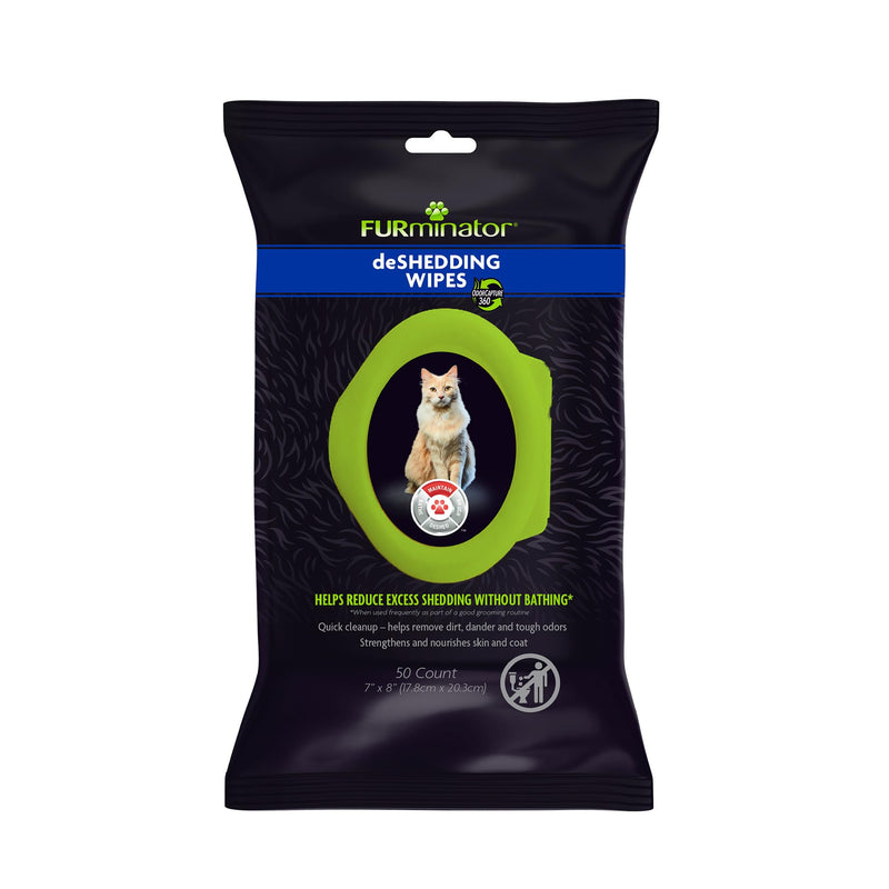 Furminator DeShedding Grooming Wipes for Cats Refresh and Deodorize Coat Without Bathing, 50 Count - PawsPlanet Australia