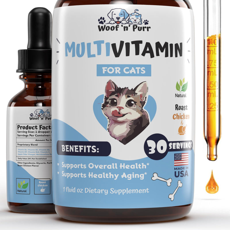 Cat Multivitamin - Promotes Healthy Skin & Coat, Joint Support, Longevity & More - Cat Vitamins - Cat Supplements & Vitamins - Cat Vitamins for Indoor Cats - Kitten Vitamins - Cat Immune Support - 1oz - PawsPlanet Australia