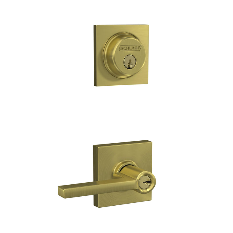 Schlage FB55N V LAT 608 COL Single Cylinder Deadbolt and Keyed Entry Latitude Lever with Collins Trim, Satin Brass