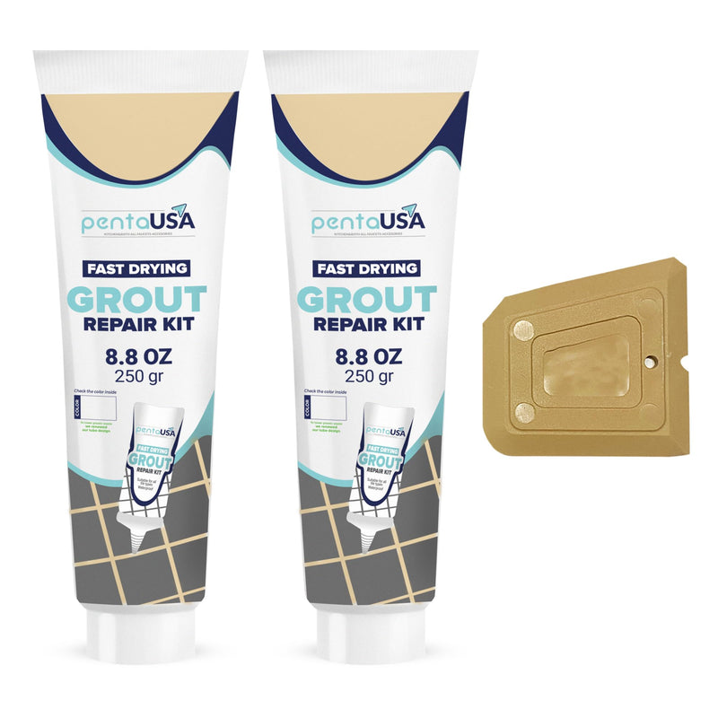 PentaUSA Grout - Premixed Grout Repair Set, 8.8 oz, 2 Pack Tile Grout Tubes, Repairs and Renews Tile Grout in Bathroom and Kitchen, Odorless and Safe Formula - 2 Pack (Beige) Beige