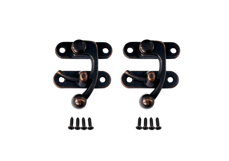 QCAA Zinc Die Cast Hook HASP Latch, Vintage Style, Right Latch Lock, 39mm x 46mm (1.53" x 1.81"), Antique Copper, Made in Taiwan, 2 Pack Antique Copper(1.53")