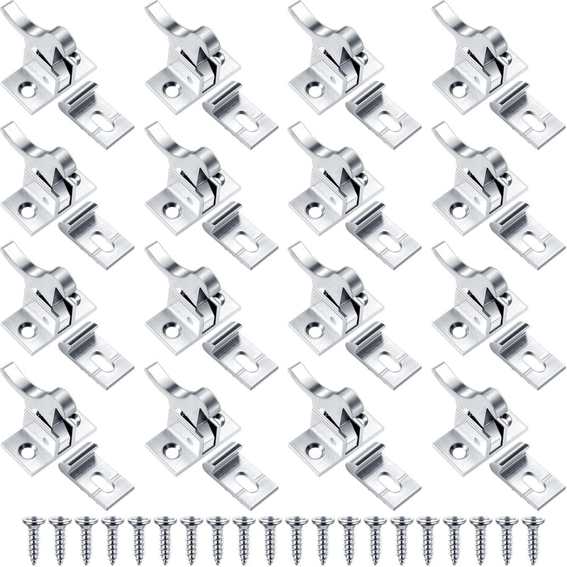 Lounsweer 16 Pcs Brass Heavy Duty Cabinet Door Latch Cabinet Closets Door Elbow Latch with Mounting Screws Hardware for Bedroom Bathroom Window Catch(Silver) Silver