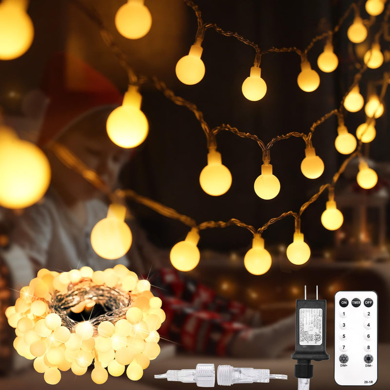 suddus String Lights for Bedroom, 33ft 100 Led Connectable Globe String Lights Indoor, Hanging Fairy Lights Plug in with Remote for Kids Room Dorm Classroom Outdoor Christmas Tree Decor, Warm White 100 LED CONNECTABLE - PLUG