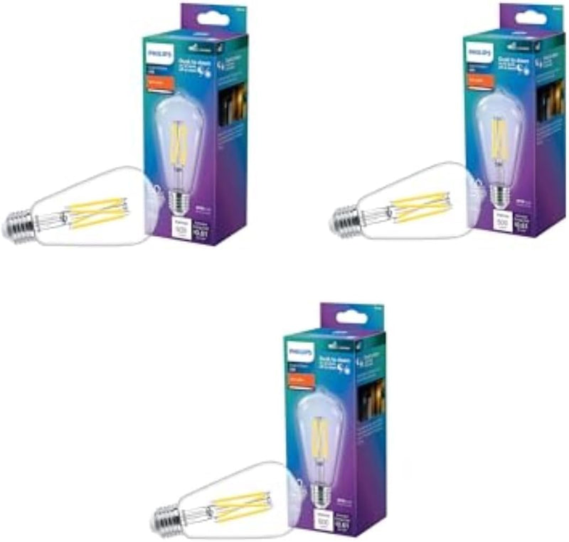 PHILIPS LED 60W ST19 3-Pack Dusk to Dawn Soft White (2700K) 500 Lumen (5W = 60W) Clear Flicker-Free Light Bulbs Soft White (2700k) 3 Pack