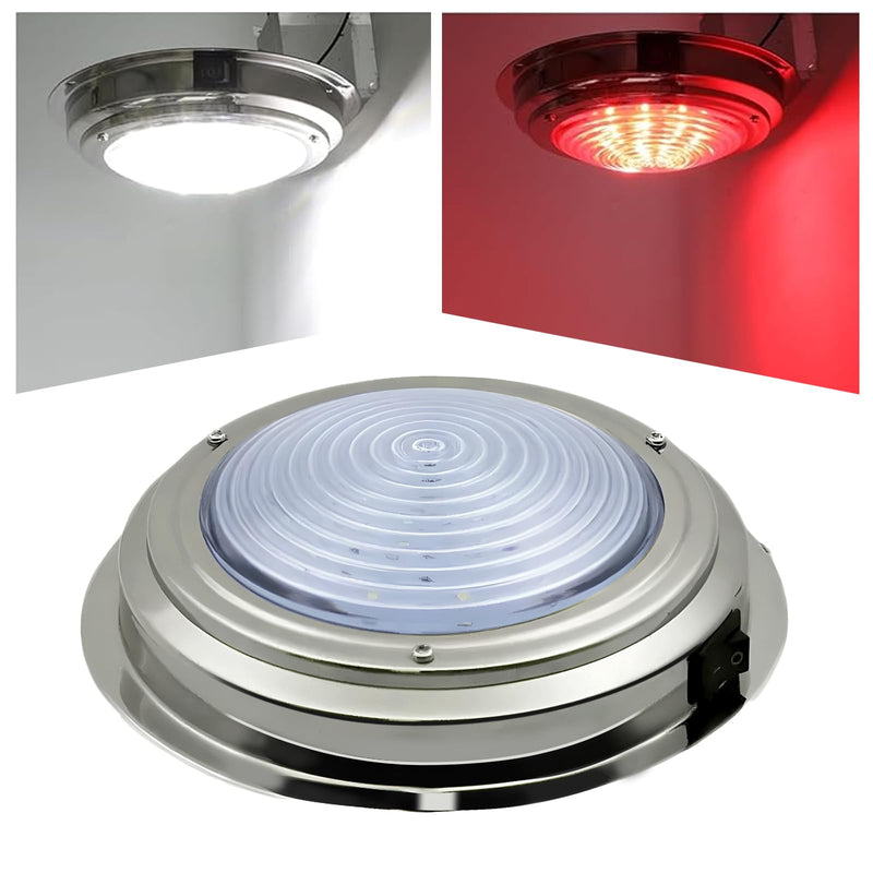 Marine Dome Light - 7" Dual Color LED Boat Cabin Light, 316 Stainless Steel, 12V RV Room Cabin Surface Mount, Rocker Toggle Switch, White/Night Red