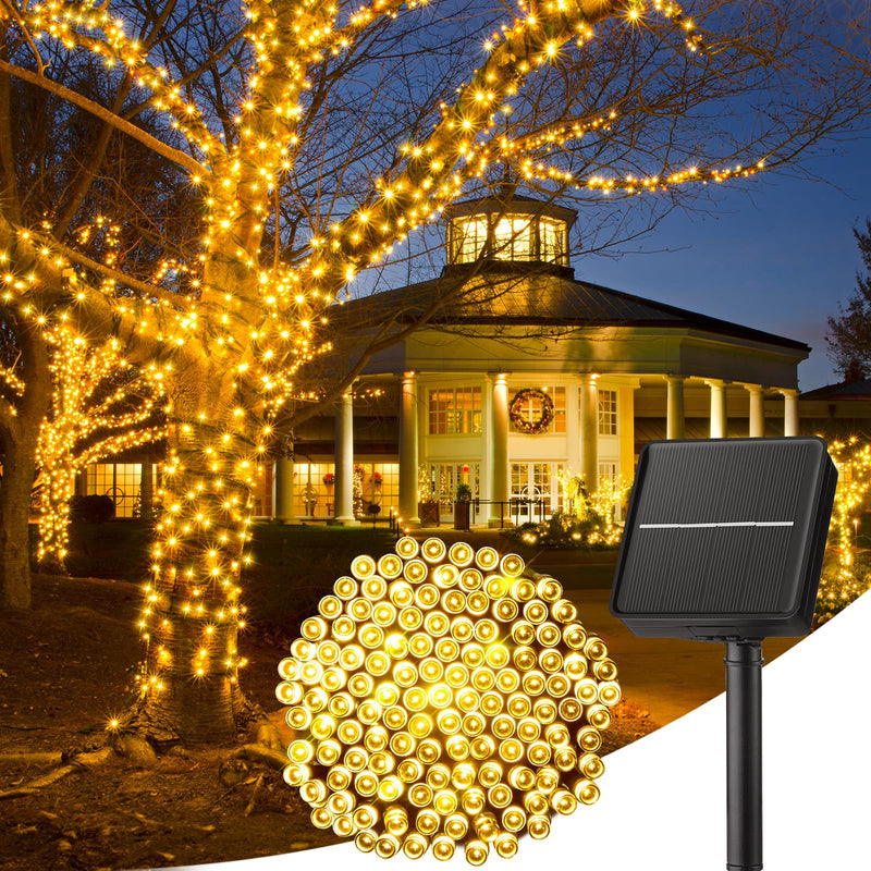 Minetom Solar String Lights for Outside - 40 FT 100 LED Solar Outdoor String Lights with 8 Lighting Modes, IP65 Waterproof Solar Outdoor Lights, Solar Lights for Outside Tree Party Decor, Warm White