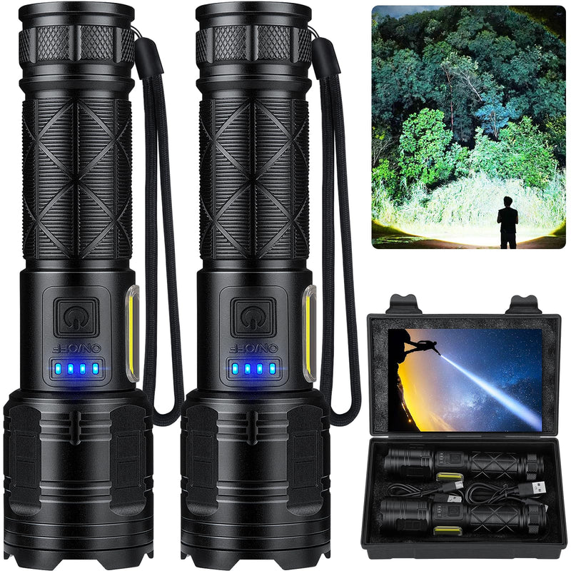Rechargeable LED Flashlights High Lumens, 99,000 Lumen Super Bright Flashlight with 7 Modes & Waterproof, Powerful USB Rechargeable Handheld Flash Light for Camping Home(2 Pack)