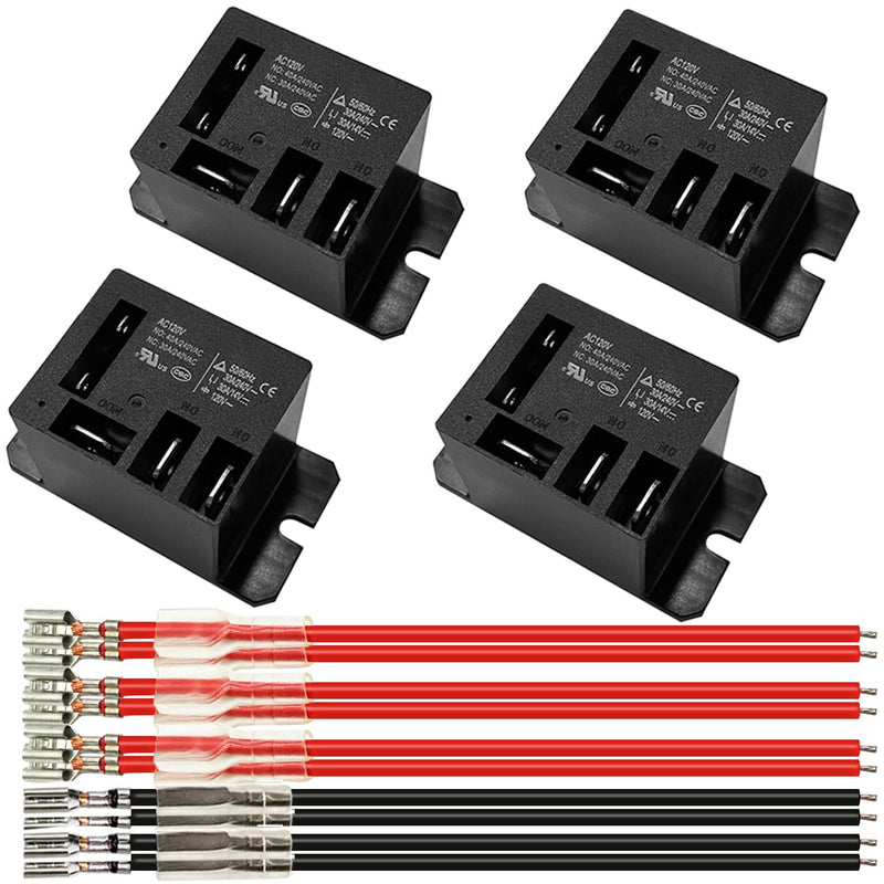 4Pcs Miniature Power Relay 30A, AC120V Coil, SPDT(1NO 1NC) Mini 120 Volt Relays with Quick Connect Wires NT90 AC120V-4Pcs AC120V x 4