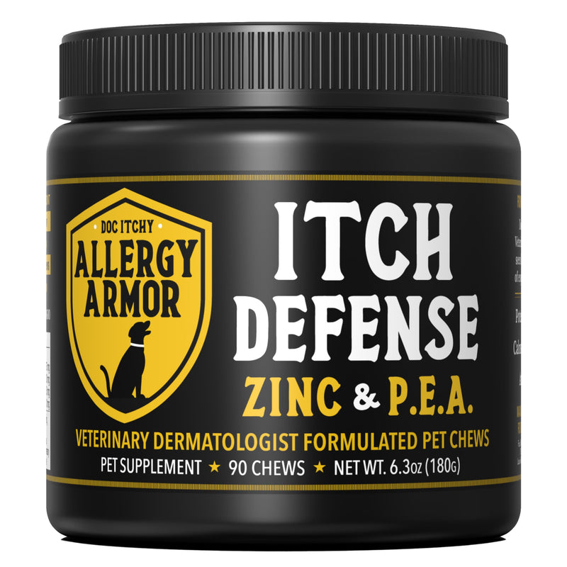 Doc Itchy: Allergy Armor Itch Defense Dog Pet Chews | Clinical-Strength Medical Zinc + P.E.A. | Vit E & Rosemary Extract | Reduce Itch & Pain Suffering | Control Allergy | Food Allergy Safe | 90 count - PawsPlanet Australia