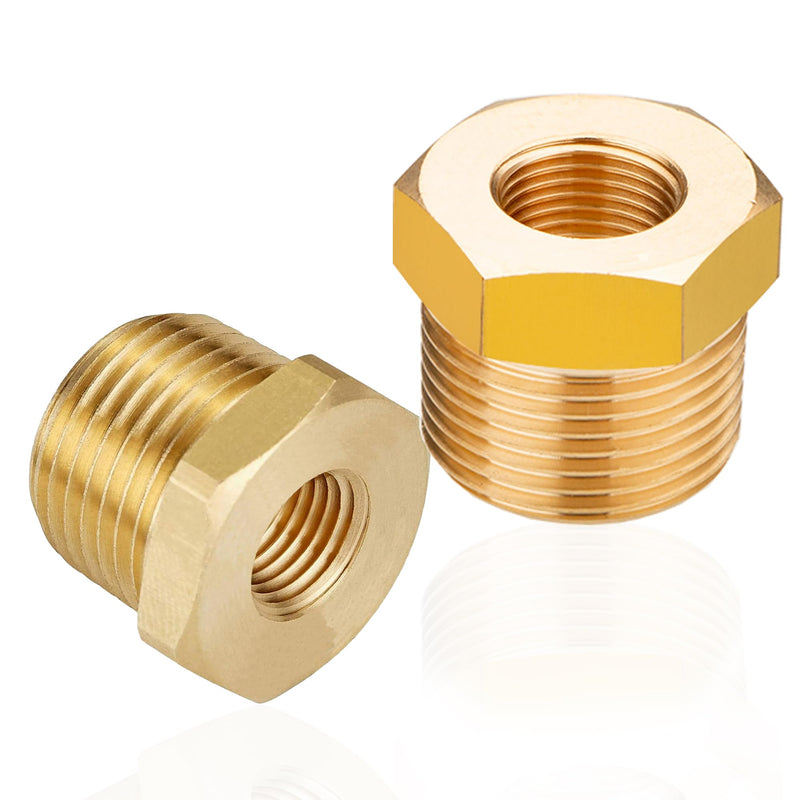 ZOUNI 2pcs Brass Reducer Hex Bushing, 3/4" NPT Male to 1/4" NPT Female Heavy Duty Brass Threaded Pipe Fitting Reducer Adapter (3/4"MNPT - 1/4"FNPT) 3/4"MNPT - 1/4"FNPT