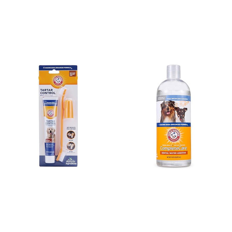 Arm & Hammer Dental Care Bundle for Dogs: Tartar Control Kit with Toothpaste, Toothbrush, Fingerbrush - Beef Flavor & 16 Fl Oz Complete Care Fresh Water Additive - Reduces Plaque, Tartar, Bad Breath - PawsPlanet Australia