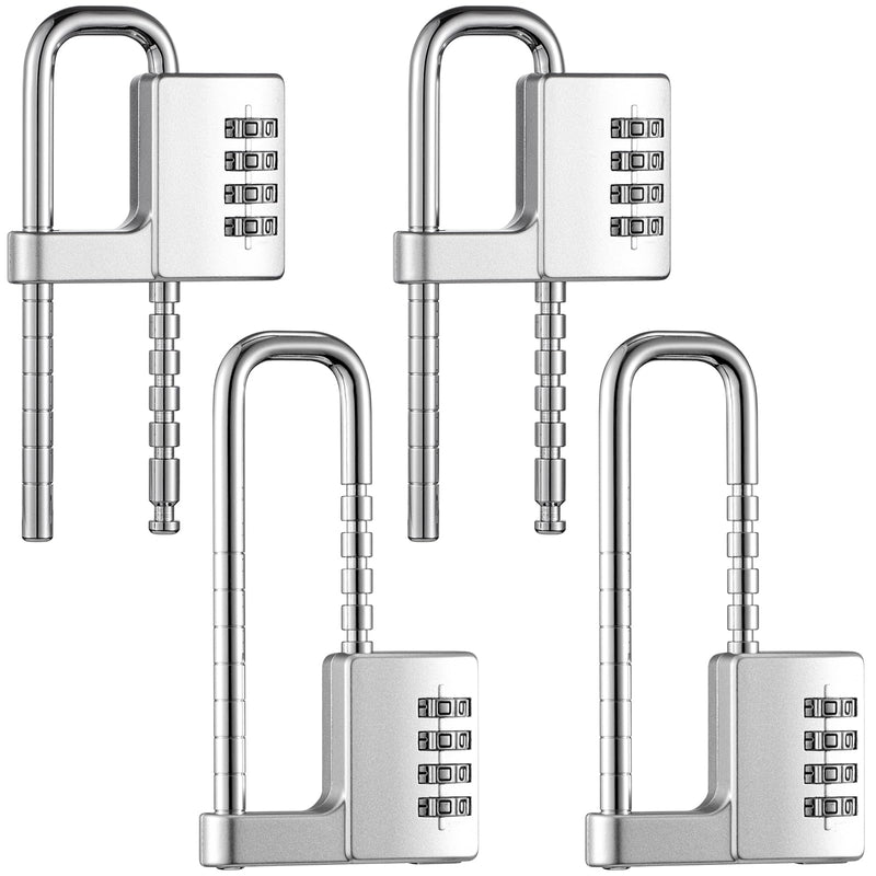 Gisafai 4 Pcs 4 Digit Combination Cabinet Lock U Shaped Code Gym Adjustable Padlock Metal Long Shackle Lock for Outdoor College Fences Sports Lockers Gym