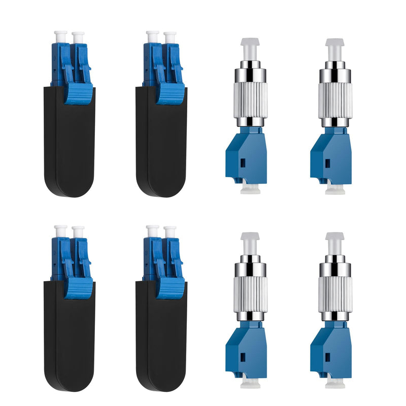 Moocci 4 Pcs Single Mode 9/125 FC Male to LC Female VFL Fiber Optic Adapter Convertor and 4 Pcs Singlemode LC/UPC Fiber Optic Loopback Adapter Tester - Connector Test Plug for Optical Cable Testing