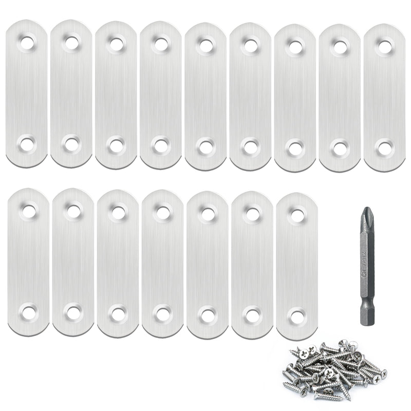 16 Pack Flat Plate Straight Brackets 60MM Stainless Steel Flat Metal Braces,Repair Bracket with Screws 60mm / 16 Pcs