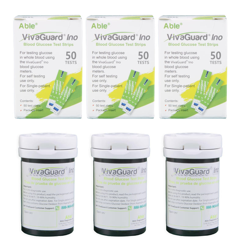 Vivaguard Ino Blood Glucose Test Strips for Diabetes - 150 Counts Accurate Diabetic Test Strips for Monitoring Blood Sugar - Compatible with Vivaguard Ino Glucometers Only, Green