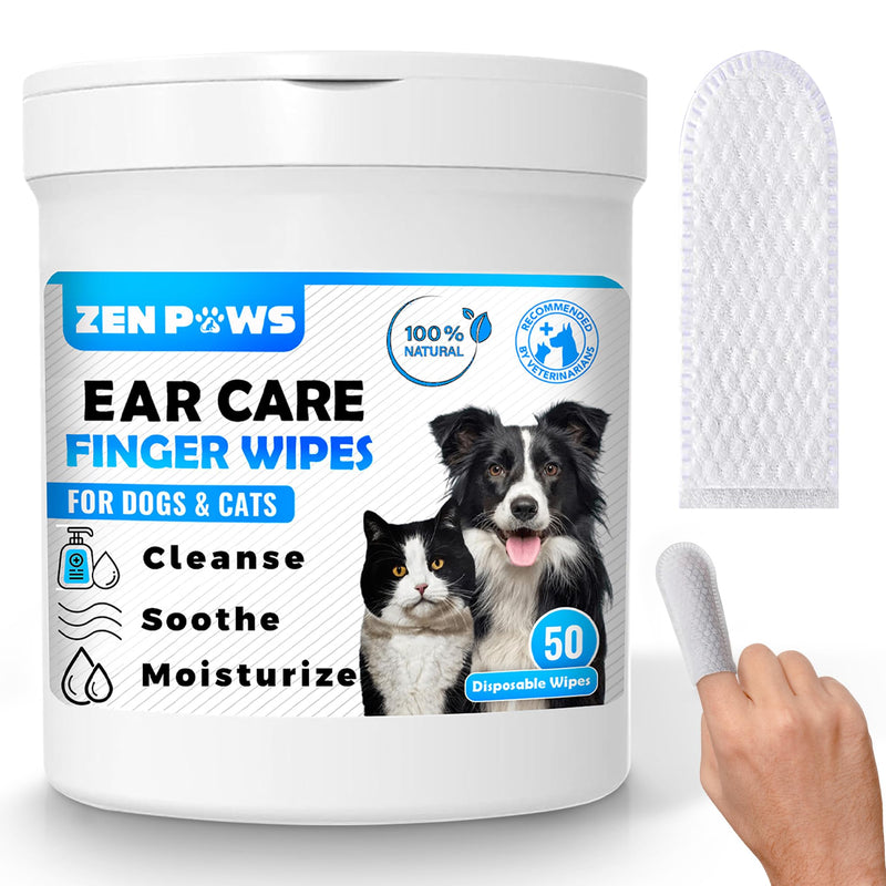 Zenpaws Dogs & Cats Ear Cleaner Finger Wipes - Relieve Ear Itching & Inflammation - Reduce Dirt, Odor and Wax Build - Natural Ingredients - Sooths & Deodorizes – 50 Count - PawsPlanet Australia