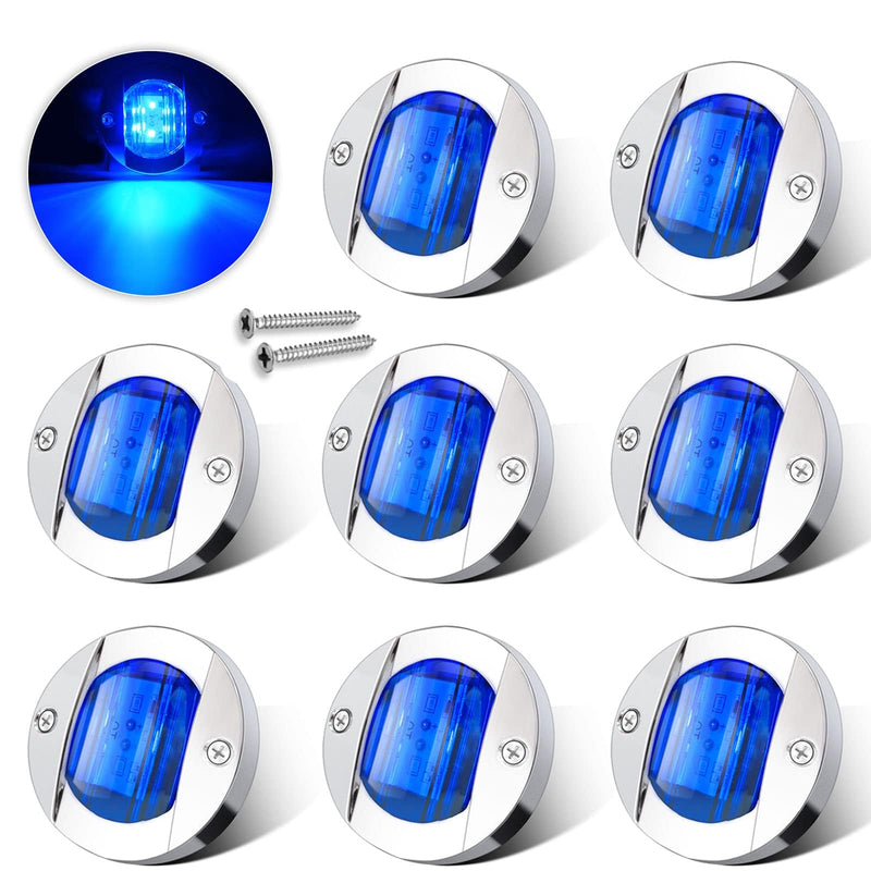 8Pack Blue DC12V 6 LED 3 Inch IP68 Waterproof Side Marker Light Navigation Lights Round Marine Boat Interior Lights Marine Boat Yacht Transom Anchor Stern Lights 8Blue