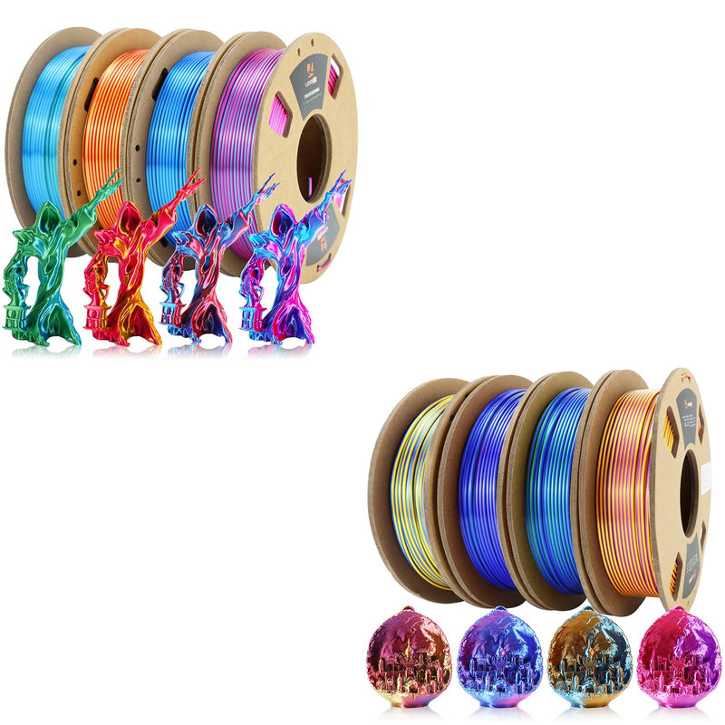 8 * 200g PLA Printer Filament 1.75mm, Tricolor Bundle& Dualcolor Bundle, Dimensional Accuracy +/-0.02mm, 2 Pack
