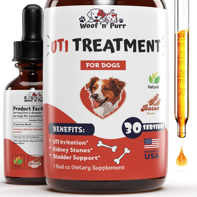 Natural Dog UTI Treatment - Dog UTI - Dog Urinary Tract Infection Treatment - UTI Dog Treatment - Dog UTI Supplement - Dog UTI Cranberry - Dog Cranberry Supplement - 1 fl oz - Bacon Flavor - PawsPlanet Australia