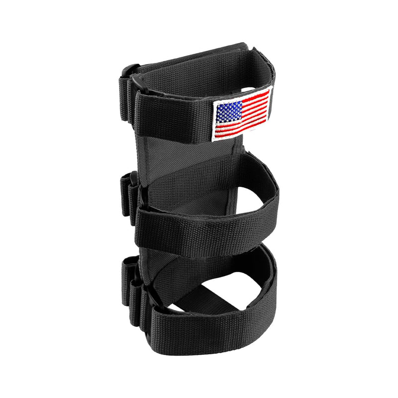 Roll Bar Fire Extinguisher Holder, Adjustable Fire Extinguisher Mount Strap with American Flag Pattern, Car Accessories Fixed Belt for Wrangler JK JKU TJ CJ Gladiator (Black) Black