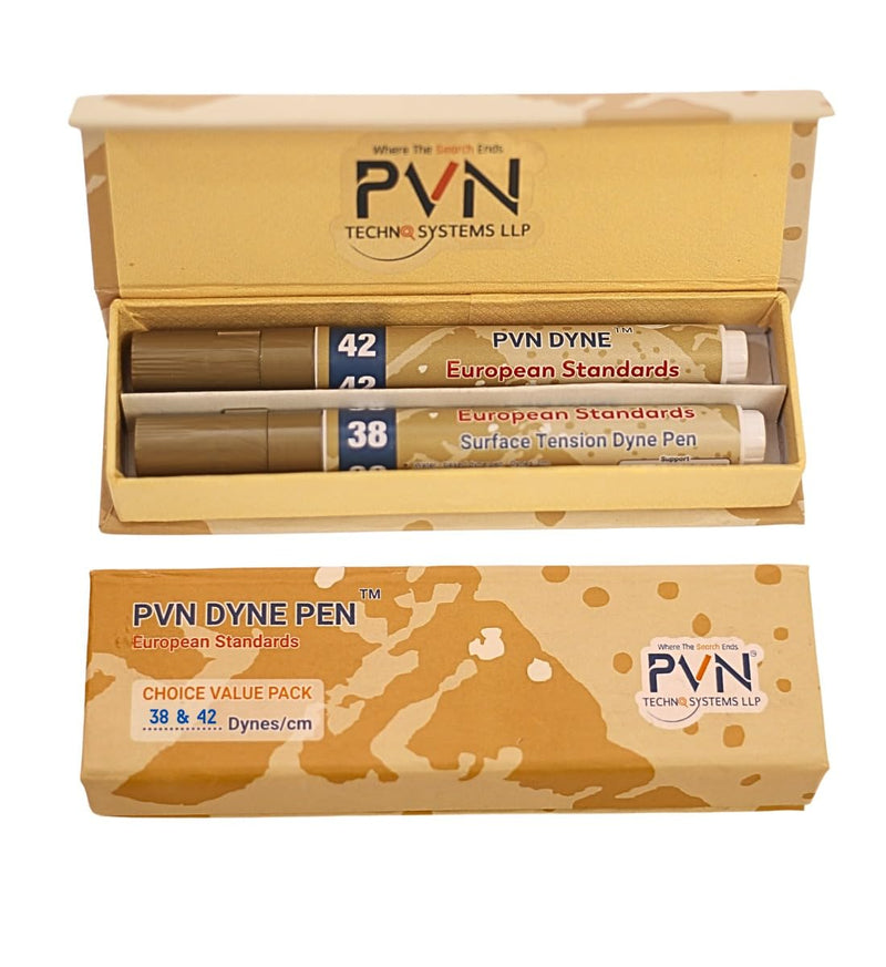 PVN TECHNO SYSTEMS LLP PVN DYNE Pen 38 & 42 Dynes/cm [Popular Value Pack] for Surface Tension-Treatment Measurement,Pack of 2, Reddish Pink