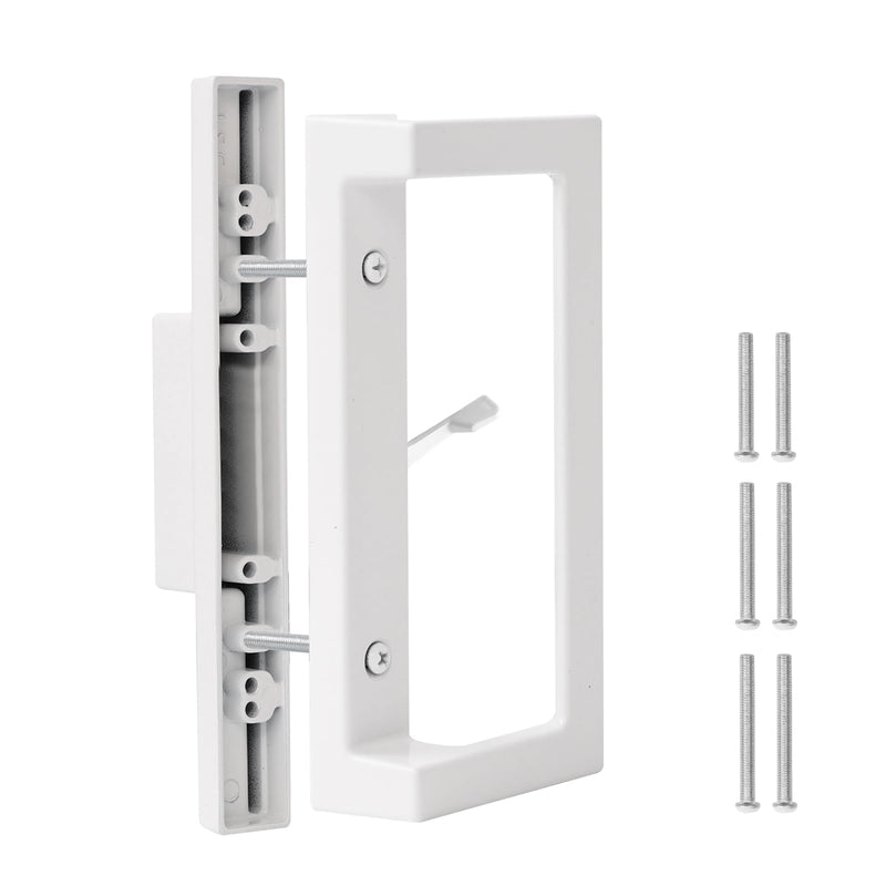 Sliding Door Handle Replacement, Reversible Keyless Sliding Patio Door Handle Fits Door Thicknesse is 1-3/4'' to 2-1/5'' and 3-15/16'' Screw Hole Spacing. White Handles Only