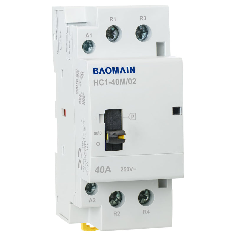 Baomain 110V AC 2-Pole Contactor, 40A 2NC Normally Closed, DIN Rail Mount - Manual & Automatic Switchable for HVAC, Motor, Pump, Lighting HC1-40M/02-110VAC 40 Amp. 110 VAC(Manual Control)