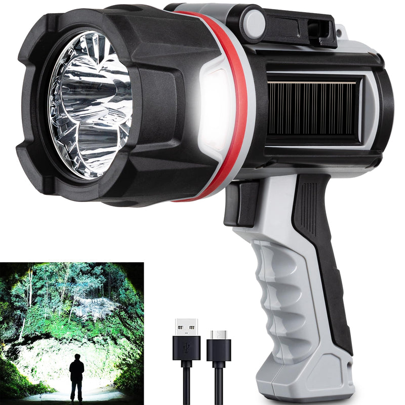 Rechargeable Spotlight Flashlight, Super Bright 3 LED 2000000 Lumen Long Lasting Handheld Spot Light Spotlight for Hunting Boating Camping Black