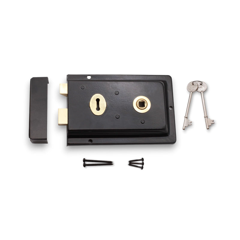 Infinity Decor Fluted Epoxy Black Rim Lock Latch Set – Traditional Cast Iron Locks Security for Garden Gates and External Sheds Doors