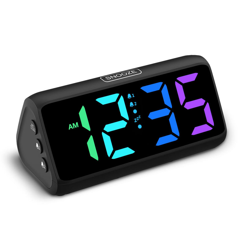 Netzu Loud Alarm Clock for Heavy Sleepers, RGB Alarm Clocks for Bedrooms Seniors Kids, Plug in Digital Clock with 5 Dimmers, 2 Alarms, 4 Volumes and Snooze Black