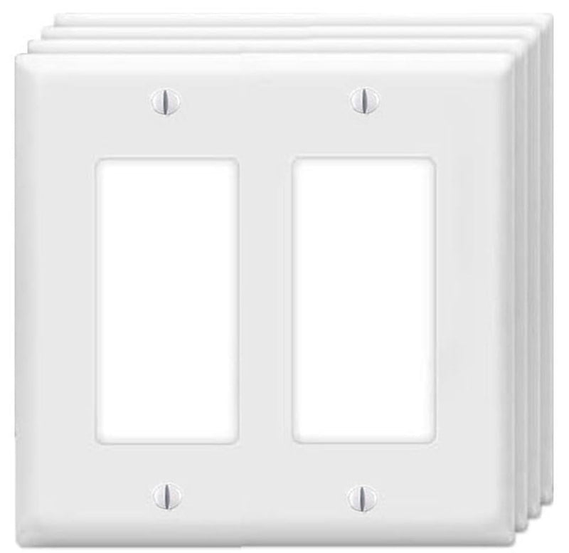 Decorator Wall Plates 2-Gang Switch Outlet Electrical Cover Plate Unbreakable Thermoplastic Faceplate for Light Receptacle Outlet Switch, White (4 Pack) 4 Pack Double Decorator
