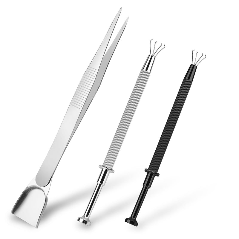 3Pcs Grabber Tool Holder Set Jeweler's Pick Up Sprinkle Pen Jewelry Tweezers 4 Claw Piercing Ball with Prongs Diamond Claw Precision Stainless Steel For Tiny Objects IC Chip Electronic Components Black