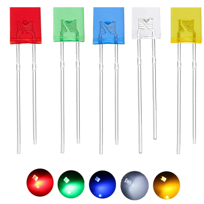 100PCS 2X3X4 Diffused Len Square LED Red Light-Emitting Diode White Yellow Red Green Blue Electronic DIY Kit (5 Colors (R,G,B,Y,W), 2X3X4 Diffused Len) 5 Colors ( R,G,B,Y,W)